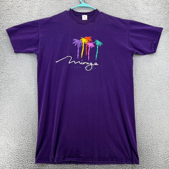 mirage Tops - VTG 90s Mirage Las Vegas Hotel Casino T-Shirt Purple Single Stitch Palm Logo XL